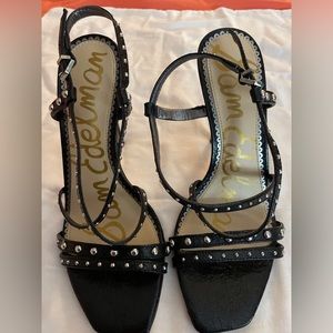 Sam Edelman Black Studded Leather LENNOX Heels Stiletto Sandals 7   $155